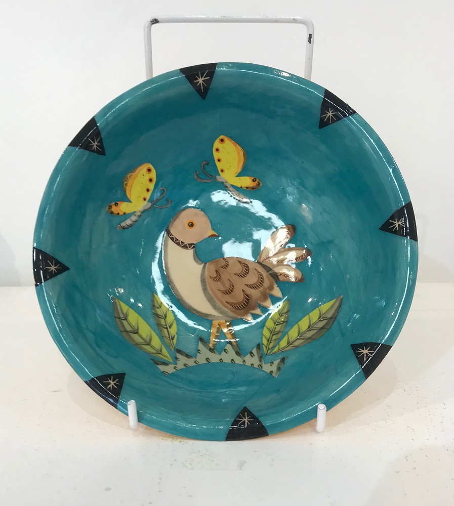Small bird bowl with butterflies, blue